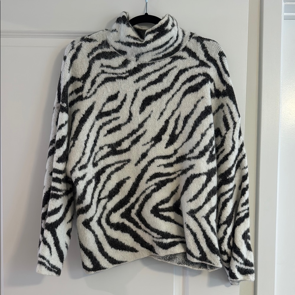 H&M Black and White Turtleneck Sweater with Zebra Print